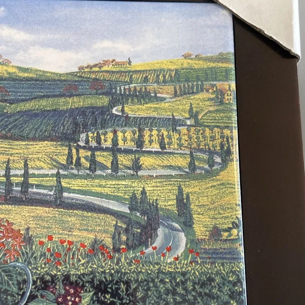 Vtg Sarina Art Tile 8x8 Tuscan Vineyard Landscape Patio Garden Chair Italy Style